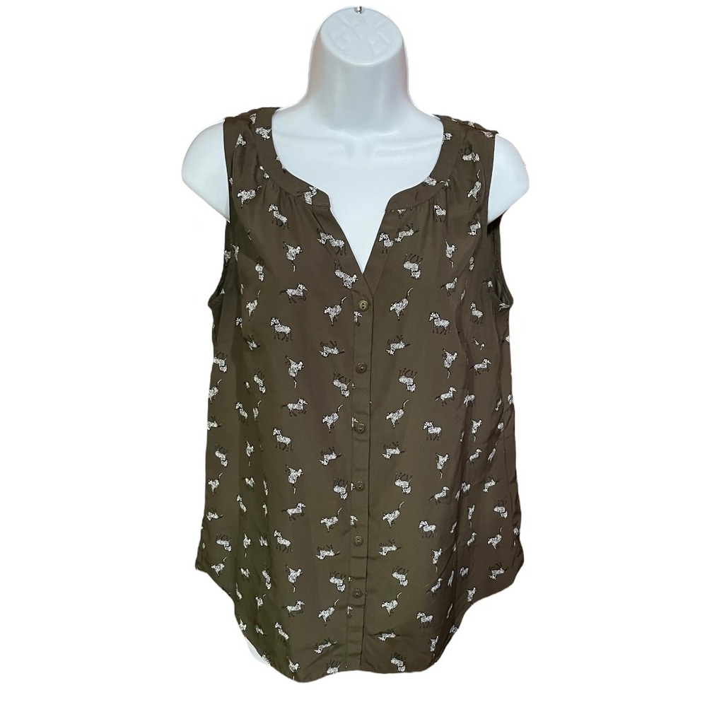 Croft & Barrow Button-Up Sleeveless Top Zebra Print Casual Blouse M